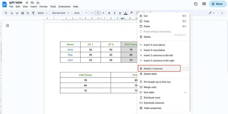 How To Split Table In Google Docs - GeeksforGeeks