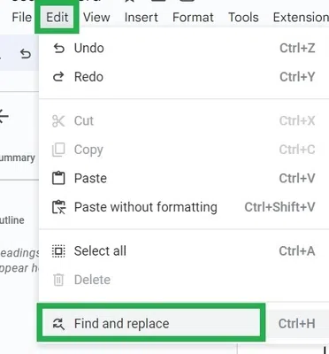 Click on 'Edit' and Select 'Find and Replace'