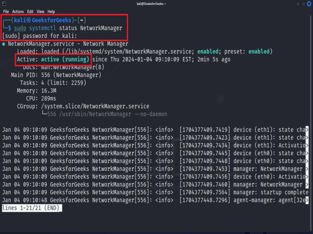 Checking Network Manager Status