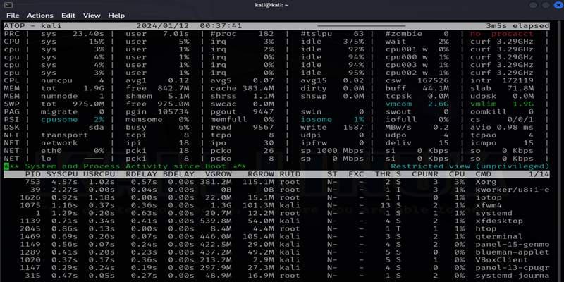 Linux system performance and CPU, memory, disk I/O, network, and processes