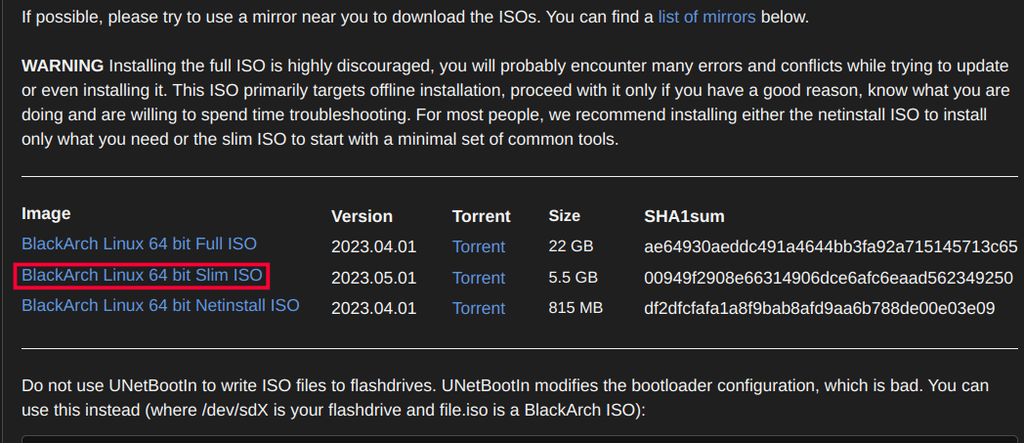 Download the BlackArch ISO file