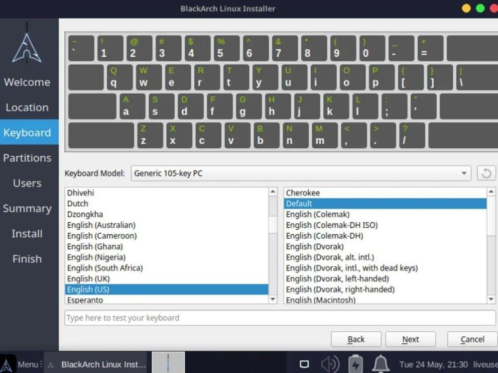 Select your keyboard layout