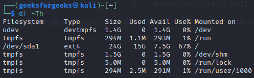 df command  to check filesystem type