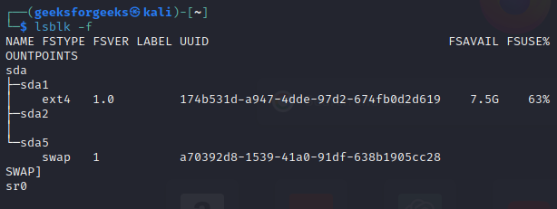 lsblk command  to check filesystem type