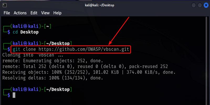 Cloning the OWASP VBscan on Desktop