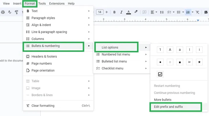 how-to-add-prefix-or-suffix-to-list-Google-docs-using-menubar-pic3