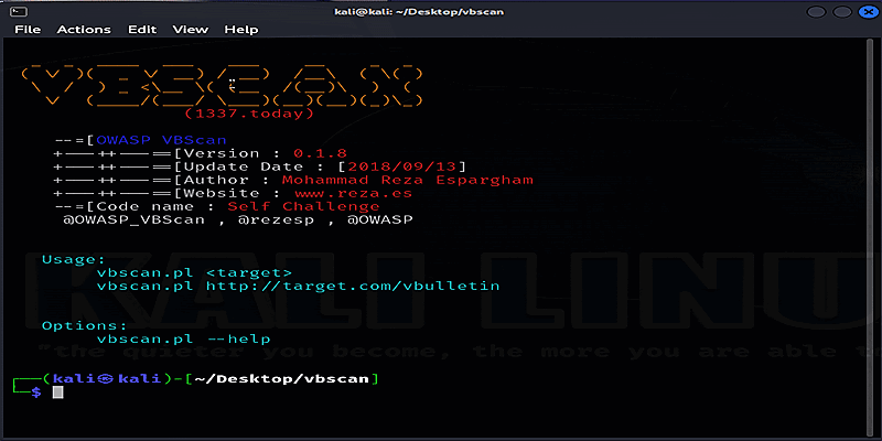 Interface of OWASP VBscan Tool