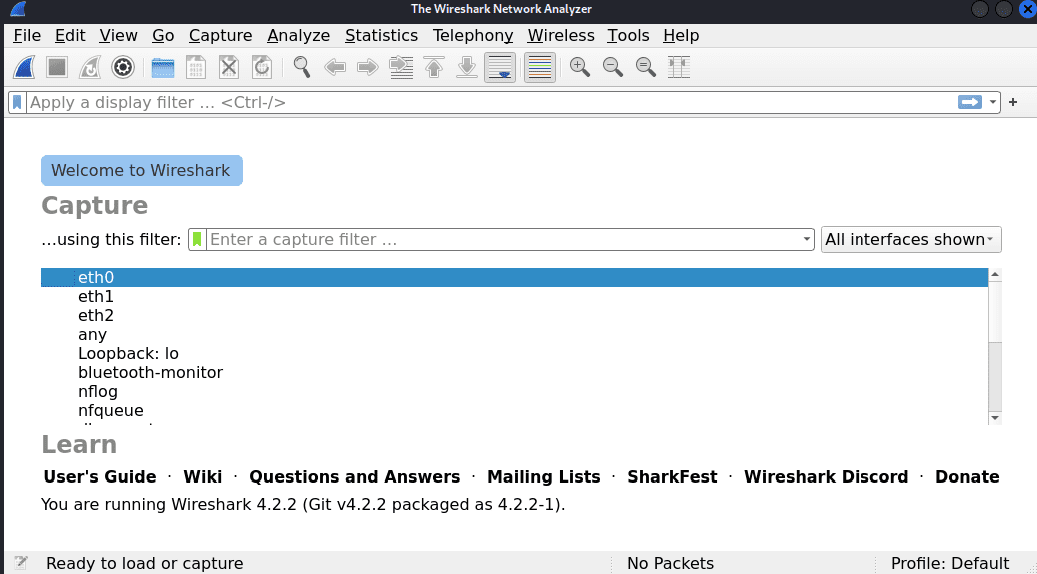 Launching Wireshark