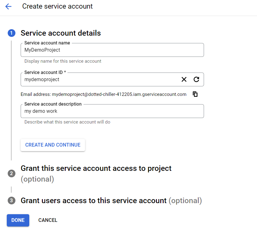 service account creation