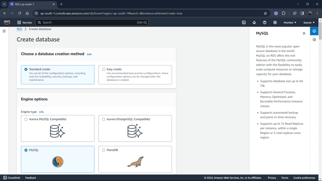 Creating Database with MySQL Engine