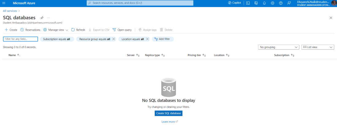 Create SQL data base 