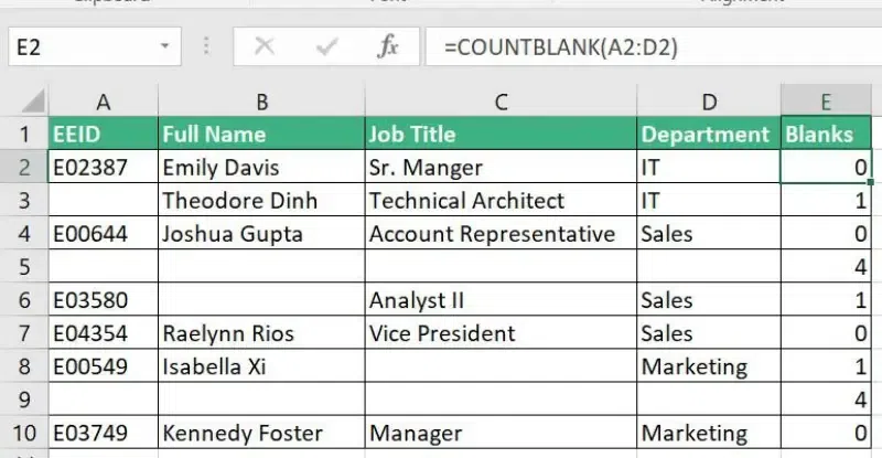 Create a Blank Column and Insert CountBlank Formula