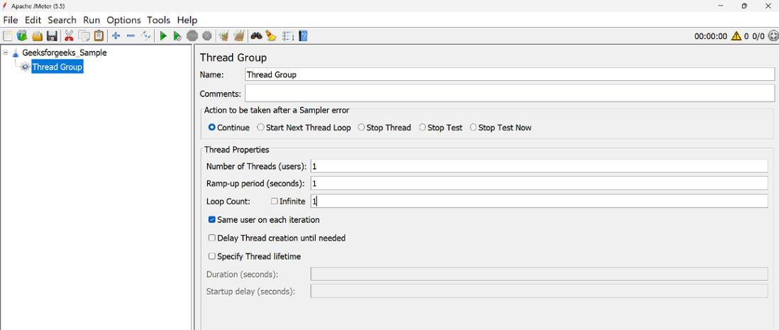 Configuing Thread Group Settings