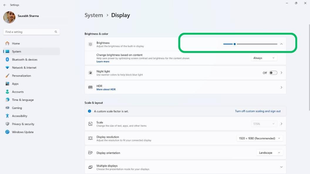 Method 3. Screen Brightness change on Windows 11 Using Settings App