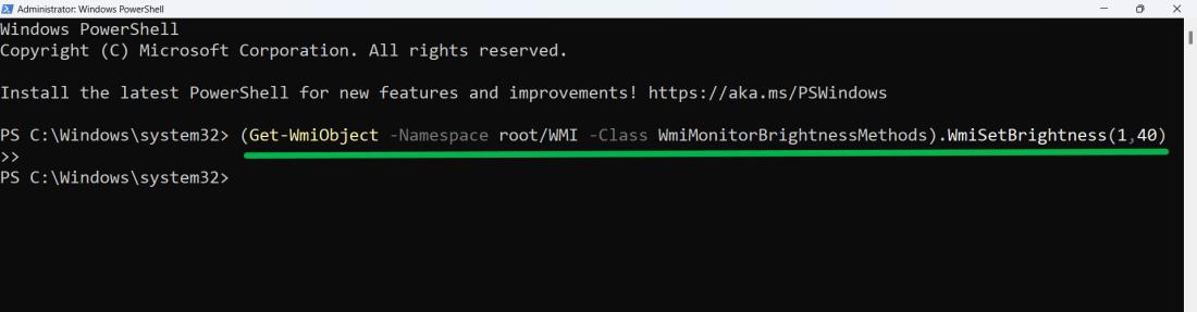 Method 5. Screen Brightness change on Windows 11 Using PowerShell