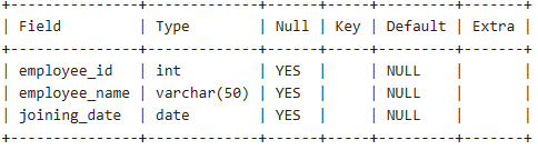 data type information of column in mysql