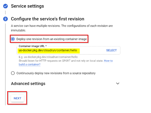 Deploying One revision from Existing Container Image