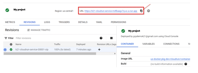 Coping the URL of the Cloud Run