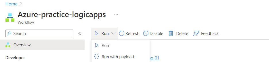 Run Azure Logics App 