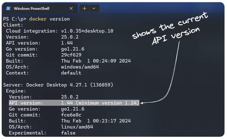Checking the Docker API version on Windows 