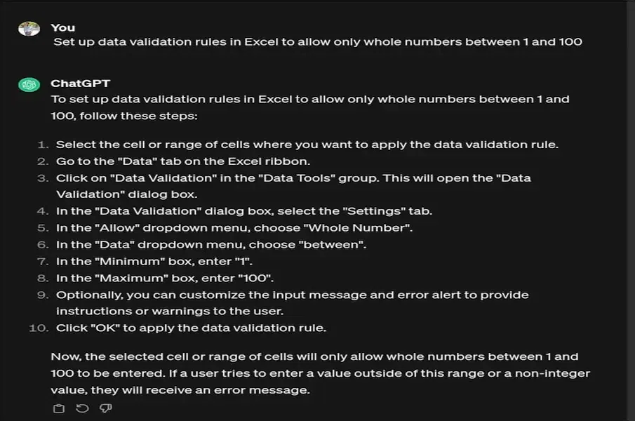 data validation rules in Excel