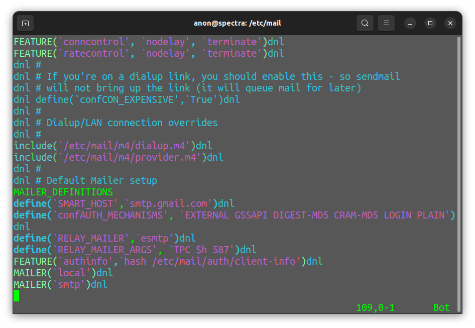 Adding Config lines in SendMail.mc File