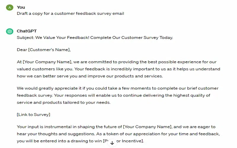 customer feedback survey email