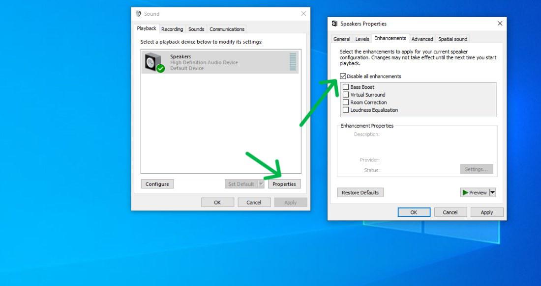 audio issues in Windows