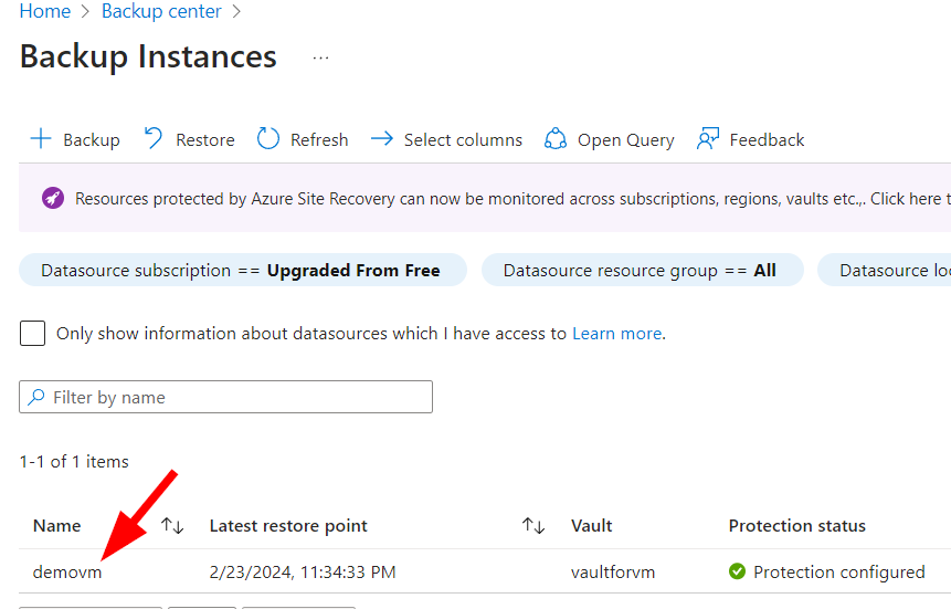 Selecting VM to view details