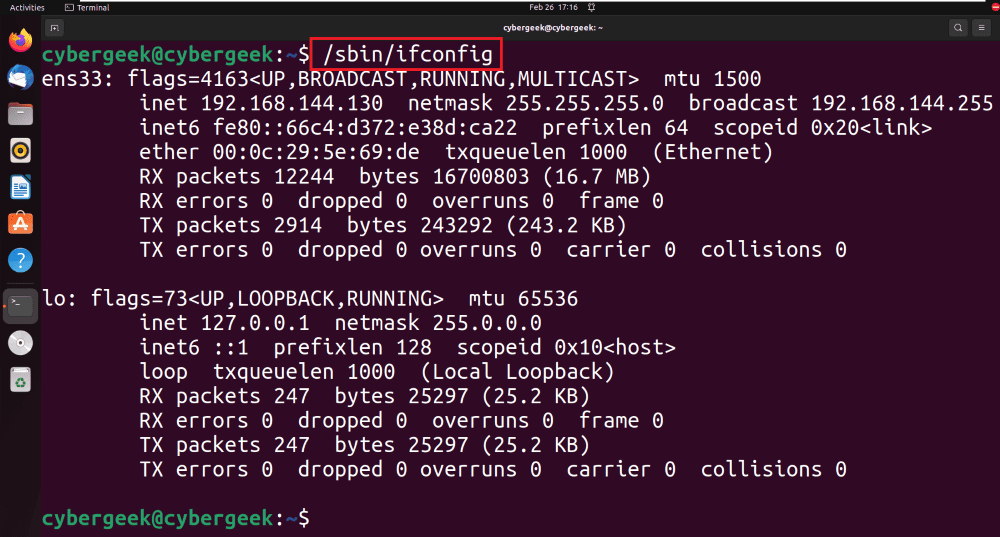 Using full path for ifconfig command