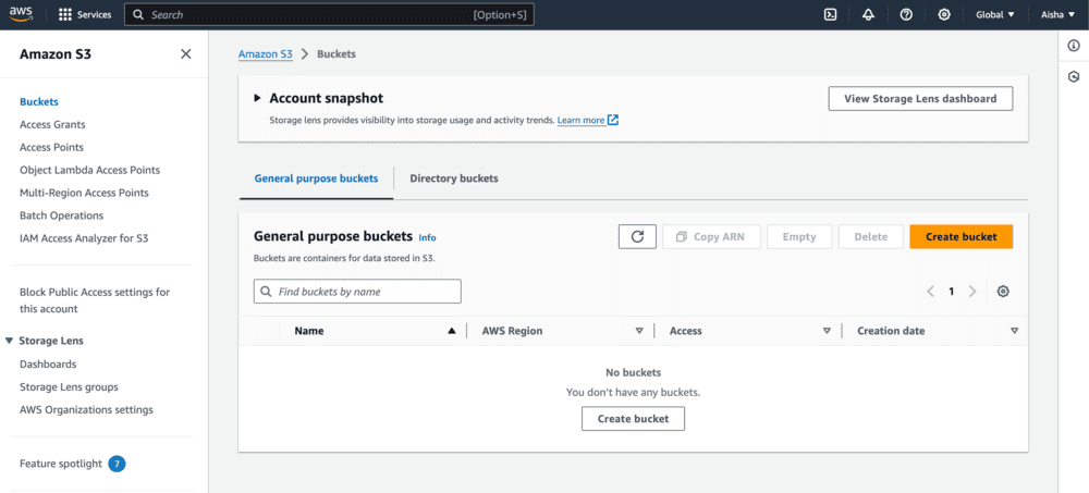 Amazon S3 bucket console