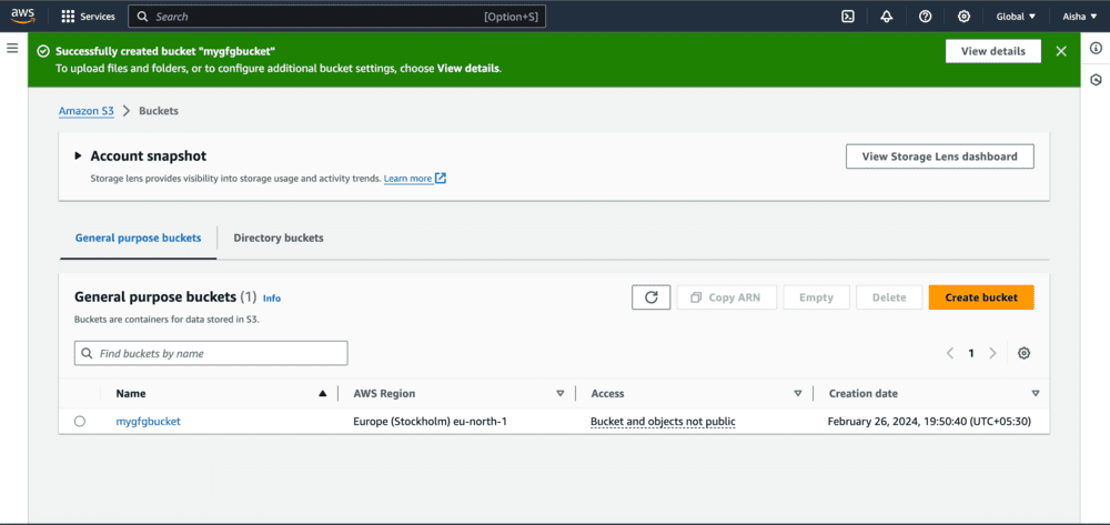 AWS S3 bucket created