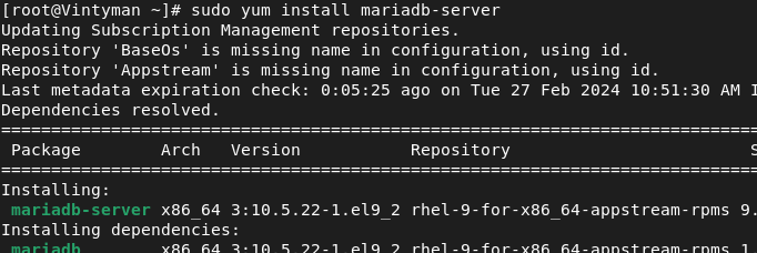 installing mariadb-server