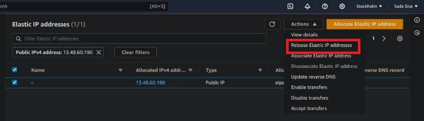 Release Elastic IP addresses 