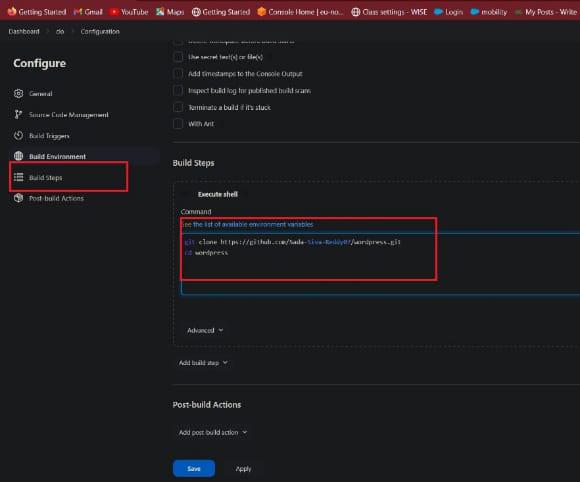 Configuring the build steps