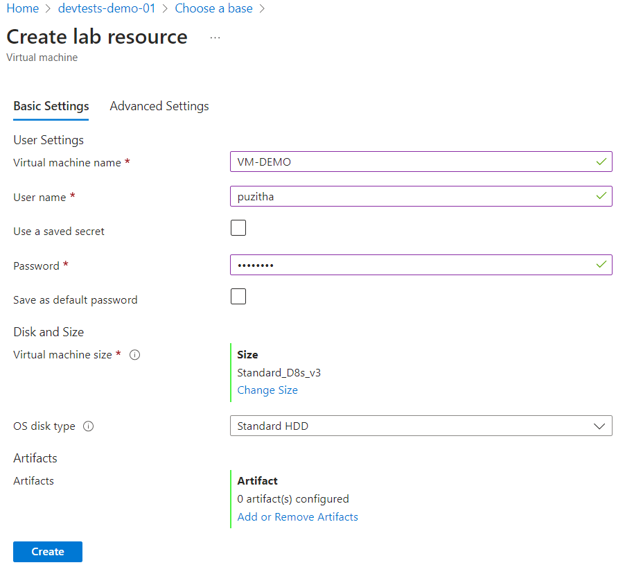 Creating the lab resource