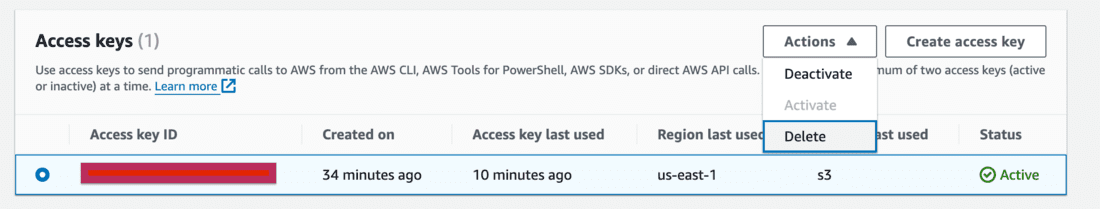 Delete Access Key from Root User