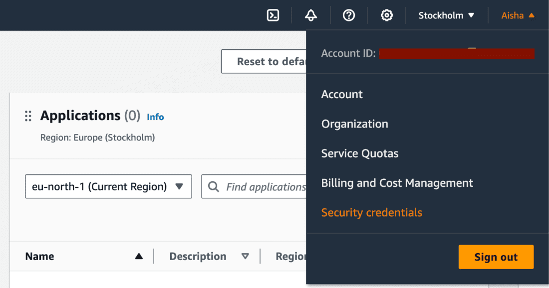 Security credentials menu