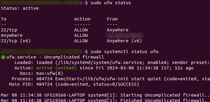 Confirming firewall status in ubuntu