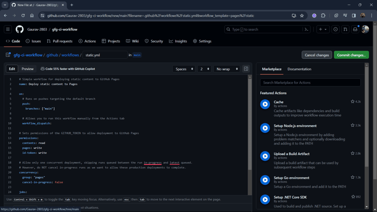 GitHub Actions CI Workflow Setup - GeeksforGeeks