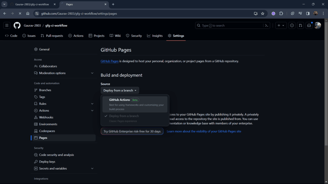 GitHub Actions CI Workflow Setup - GeeksforGeeks