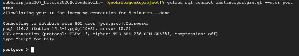 Connecting to created sql instance