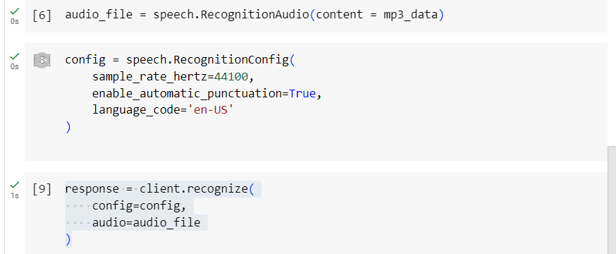 Output of Speech Recognition Audio