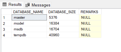 sp_databases-stored-procedure output