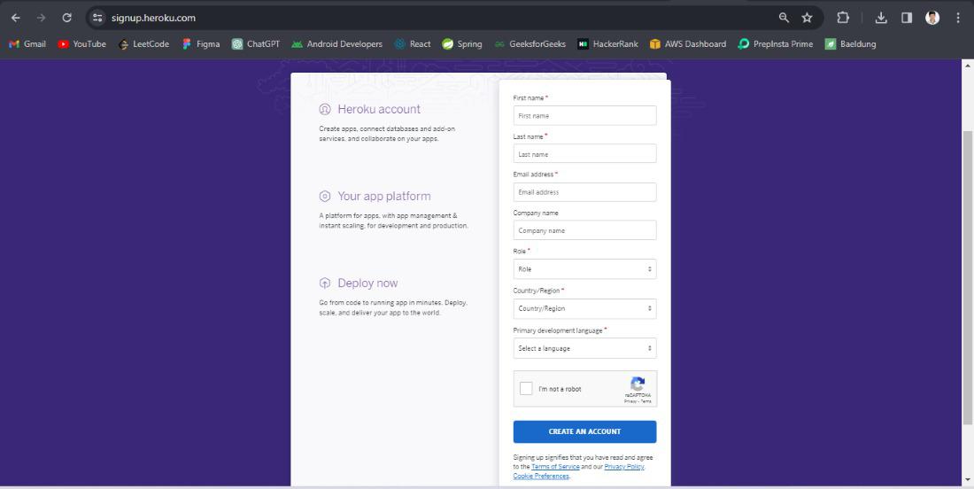 Heroku Account Creation