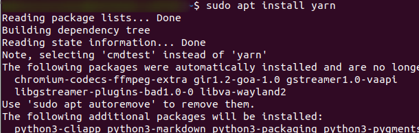 installing yarn on Ubuntu 20.04