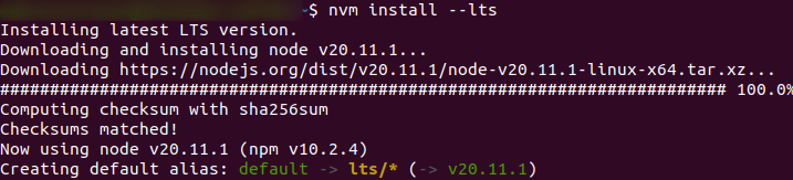 installing node.js using nvm in Ubuntu 