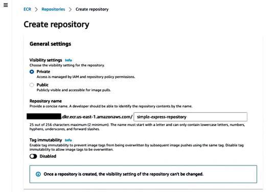 Choose or create the repository for which you want to enable image scanning