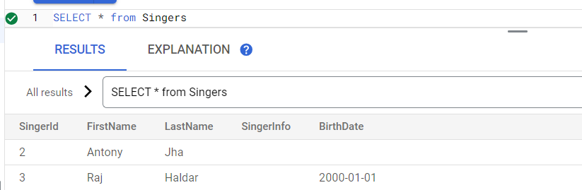 Result Of Single Table After Deletion Operation