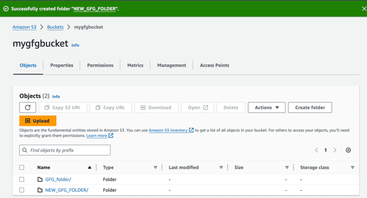 Adding new folder to bucket "mygfgbucket""
